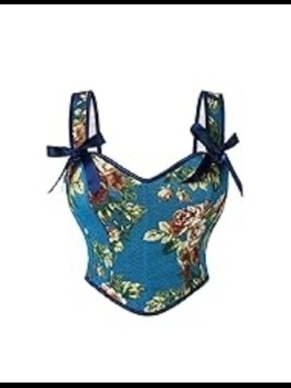 Floral Bow-Strap Blue Bustier Top